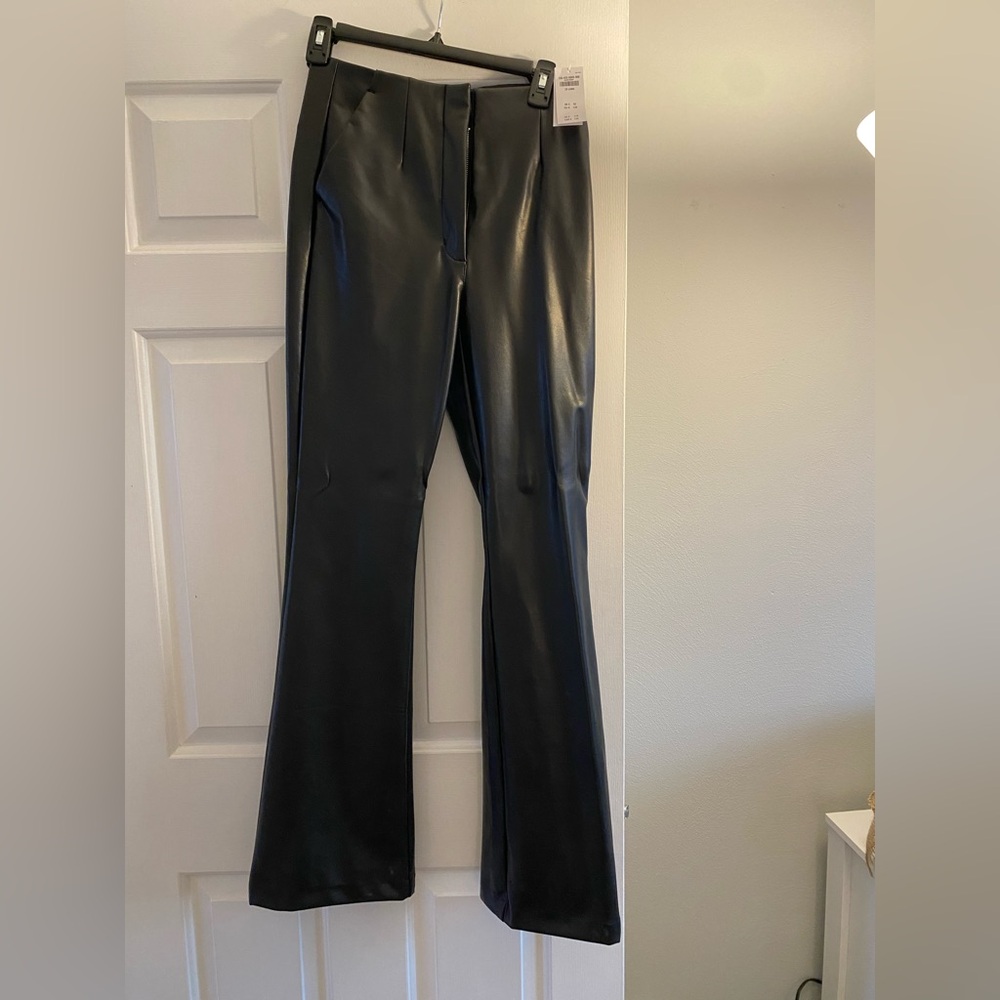 Vegan leather black boot cut pants